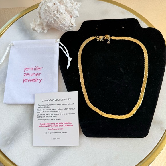 Jennifer Zeuner Flat Gold Snake Chain Necklace - New w/ Pouch & Care Card - Picture 7 of 9
